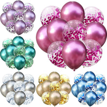 Load image into Gallery viewer, 10pcs/lot 12 inch 5PCS Metal Color +5PCS Confetti Latex Balloons Kids Baby Birthday Party Decoration Balloons Cartoon Hat Toy
