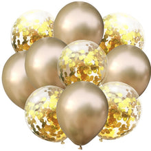 Load image into Gallery viewer, 10pcs/lot 12 inch 5PCS Metal Color +5PCS Confetti Latex Balloons Kids Baby Birthday Party Decoration Balloons Cartoon Hat Toy