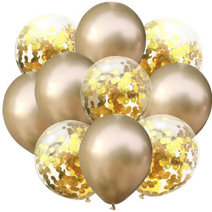 10pcs/lot 12 inch 5PCS Metal Color +5PCS Confetti Latex Balloons Kids Baby Birthday Party Decoration Balloons Cartoon Hat Toy