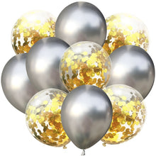 Load image into Gallery viewer, 10pcs/lot 12 inch 5PCS Metal Color +5PCS Confetti Latex Balloons Kids Baby Birthday Party Decoration Balloons Cartoon Hat Toy