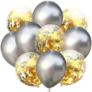 10pcs/lot 12 inch 5PCS Metal Color +5PCS Confetti Latex Balloons Kids Baby Birthday Party Decoration Balloons Cartoon Hat Toy