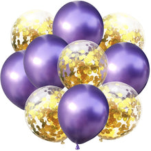 Load image into Gallery viewer, 10pcs/lot 12 inch 5PCS Metal Color +5PCS Confetti Latex Balloons Kids Baby Birthday Party Decoration Balloons Cartoon Hat Toy