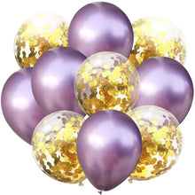 Load image into Gallery viewer, 10pcs/lot 12 inch 5PCS Metal Color +5PCS Confetti Latex Balloons Kids Baby Birthday Party Decoration Balloons Cartoon Hat Toy