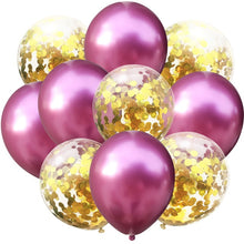 Load image into Gallery viewer, 10pcs/lot 12 inch 5PCS Metal Color +5PCS Confetti Latex Balloons Kids Baby Birthday Party Decoration Balloons Cartoon Hat Toy