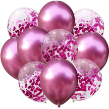 Load image into Gallery viewer, 10pcs/lot 12 inch 5PCS Metal Color +5PCS Confetti Latex Balloons Kids Baby Birthday Party Decoration Balloons Cartoon Hat Toy