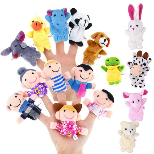 16 PCS Cute Cartoon Biological Animal Finger Puppet Plush Toys Child Baby Favor Dolls Tell Story Props Boys Girls Finger Puppets